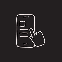 Image showing Finger touching smartphone sketch icon.