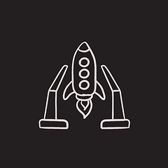 Image showing Space shuttle on take-off area sketch icon.