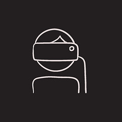 Image showing Man wearing virtual reality headset sketch icon.