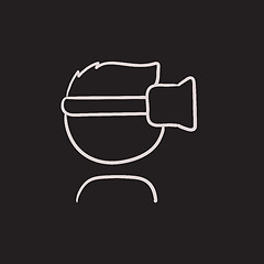 Image showing Man wearing virtual reality headset sketch icon.