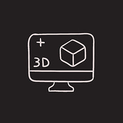 Image showing Computer monitor with 3D box sketch icon.