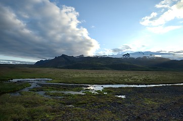 Image showing Icelandic landscape with blue sky and clouds