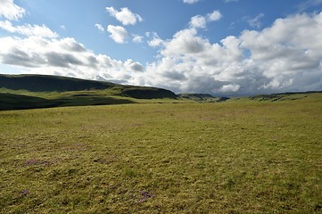 Image showing Icelandic landscape with blue sky and clouds