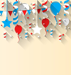 Image showing American patriotic background with balloons, streamer, stars and