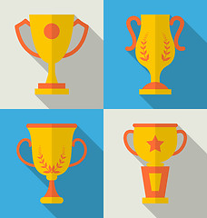 Image showing Trophy Flat Icons Set of Success Award