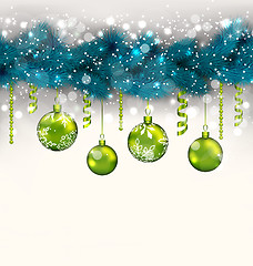 Image showing Traditional decoration with fir branches and glass balls for Mer