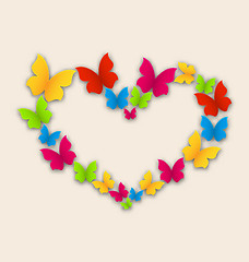 Image showing Celebration postcard with heart made in colorful butterflies for