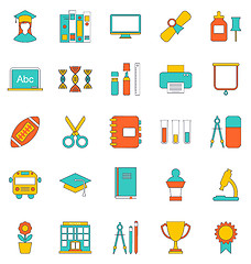 Image showing Set Flat Line Icons of School Equipment and Tools