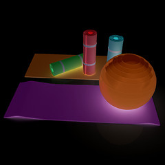 Image showing karemat and fitness ball. 3D illustration