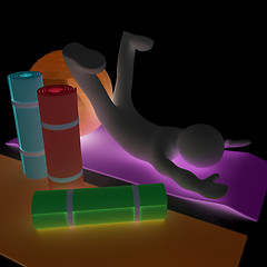 Image showing 3d man on a karemat with fitness ball. 3D illustration