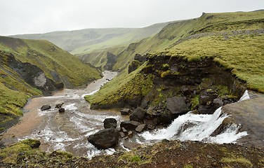 Image showing Waterfall in Iceland. Valley. South of Iceland