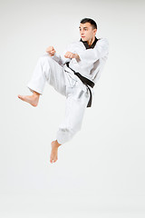 Image showing The karate man with black belt