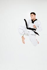 Image showing The karate man with black belt