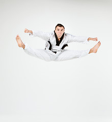 Image showing The karate man with black belt