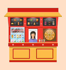 Image showing Showcase Shop of Fast Food with Seller