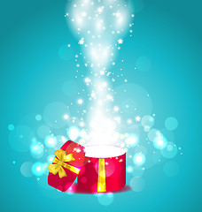 Image showing Christmas glowing background with open round gift box