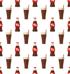 Image showing Seamless Pattern with Glass and Bottle with Dark Red Beverage