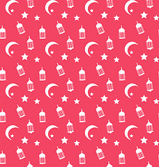 Image showing Islamic Seamless Pattern with Arabic Lamps, Crescents and Stars
