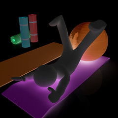 Image showing 3d man on a karemat with fitness ball. 3D illustration