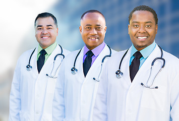 Image showing African American and Hispanic Male Doctors Outside of Hospital B