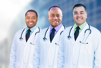 Image showing African American and Hispanic Male Doctors Outside of Hospital B