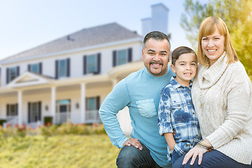 Image showing Mixed Race Family Portrait In Front of House