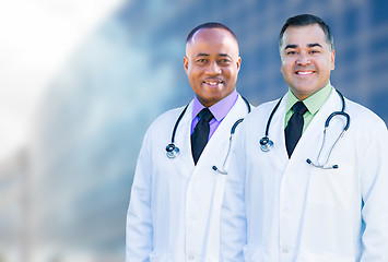 Image showing African American and Hispanic Male Doctors Outside of Hospital B