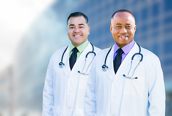 Image showing African American and Hispanic Male Doctors Outside of Hospital B