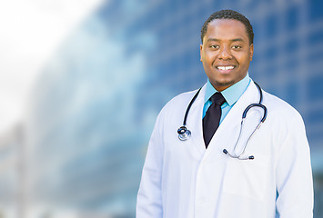 Image showing African American Male Doctor Outside of Hospital Building