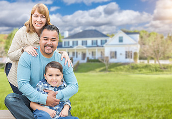 Image showing Mixed Race Family Portrait In Front of House