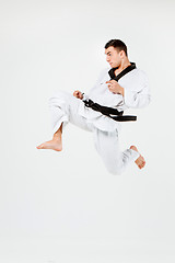 Image showing The karate man with black belt