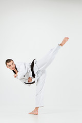 Image showing The karate man with black belt