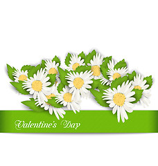 Image showing Nature Postcard with Chamomile Flowers for Valentines Day