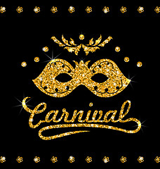 Image showing Shimmering Carnival Mask with Golden Dust on Dark Background