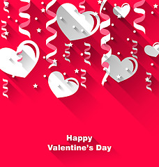 Image showing Background for Valentine\'s Day with paper hearts, streamer