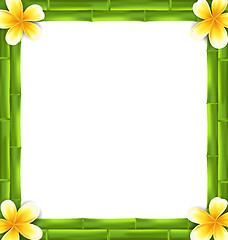 Image showing Natural Frame Made Bamboo and Frangipani Flowers, Copy Space for Your Text