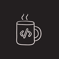 Image showing Cup of coffee with code sign sketch icon.