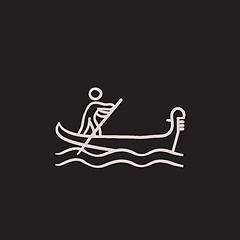 Image showing Sailor rowing boat sketch icon.