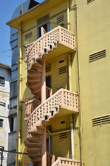 Image showing Colorful spiral staircases