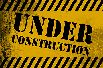 Image showing Under construction sign yellow with stripes