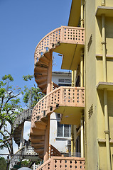 Image showing Colorful spiral staircases