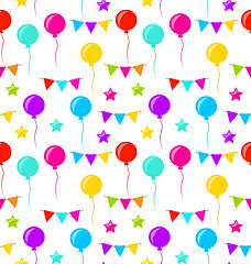 Image showing Seamless Texture with Bunting Party Flags, Balloons, Stars