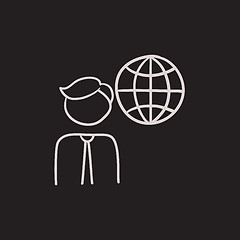 Image showing Man with globe sketch icon.