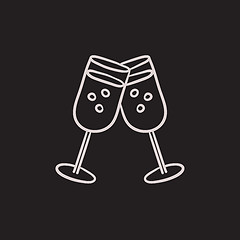 Image showing Two glasses with champaign sketch icon.