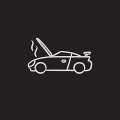 Image showing Broken car with open hood sketch icon.