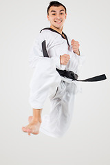 Image showing The karate man with black belt