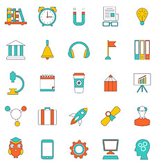 Image showing Set Flat Line Icons of School Equipment and Tools