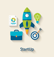 Image showing Concept of new business project startup development, flat icons 