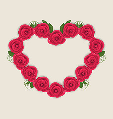 Image showing Floral postcard with heart made in roses for Valentine Day, copy