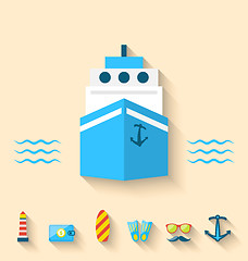 Image showing Flat set icons of cruise holidays and journey vacation, minimal 